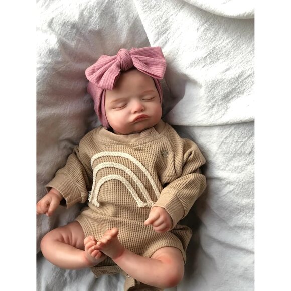 🆕 Reborn Baby Doll Brown Rooted Eyelashes Sleeping Painted Hair Premie My Arms - Picture 5 of 6